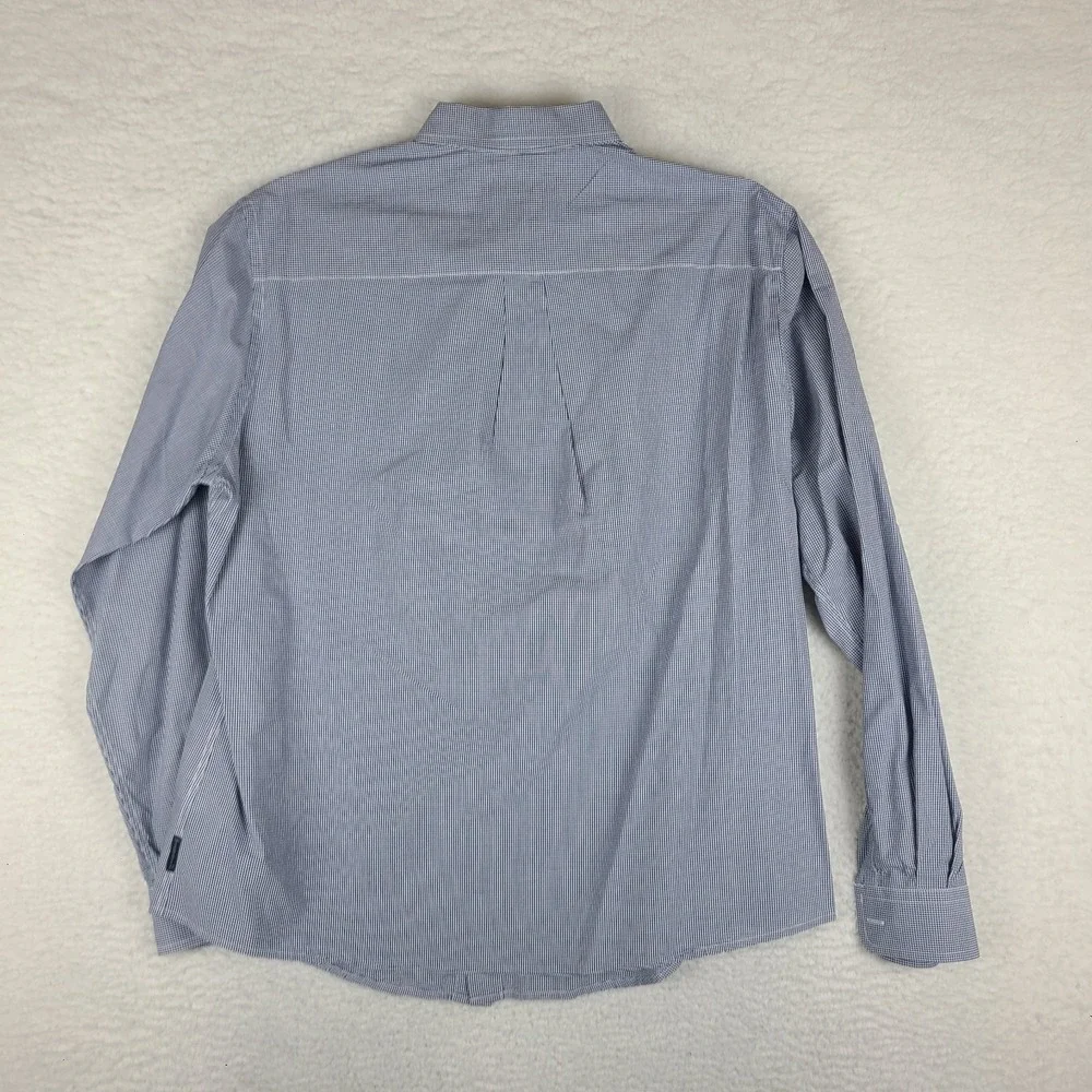 AJ ARMANI JEANS Shirt Mens Large Blue Mini Check Regular Fit Dress‎ Button Up
